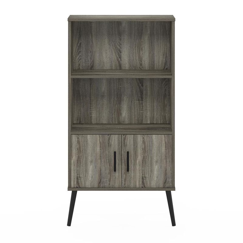 Furinno Claude Mid Century Style Accent Cabinet with Wood Legs, French Oak Grey
