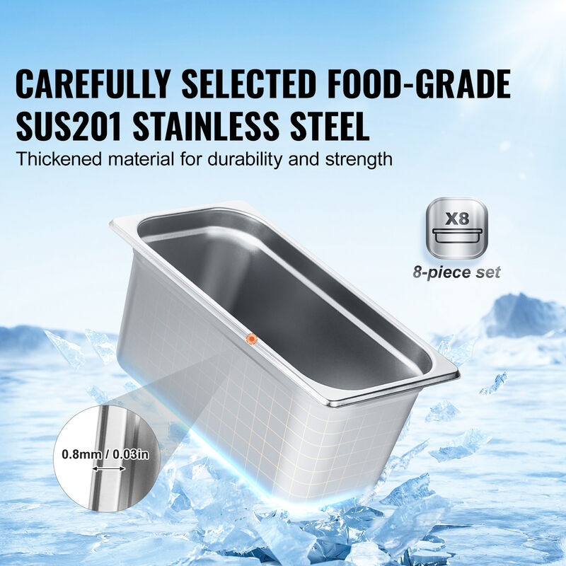 VEVOR 8 Pack 1/3 Size Hotel Pans Steam Table Pan Stainless Steel 6" Deep Lid