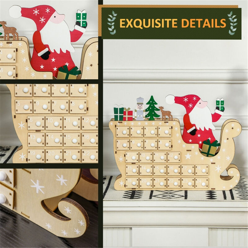 Wooden Christmas Advent Calendar with Drawers, Countdown to Christmas Decoration