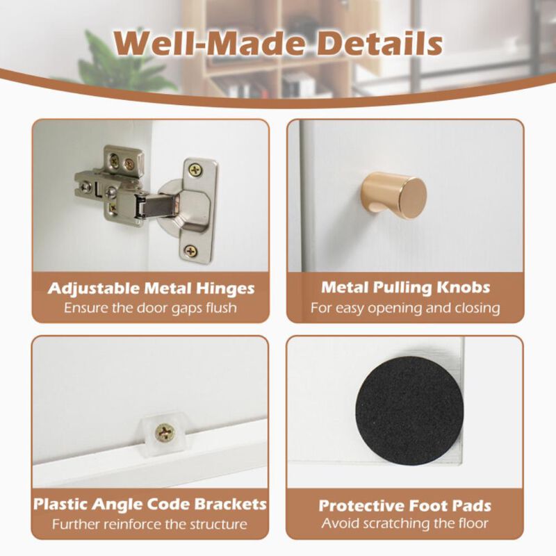 Hivvago 4-Cube Bookcase 3-Tier Bookshelf with Dual Anti-Tipping Kits and 2 Cabinets