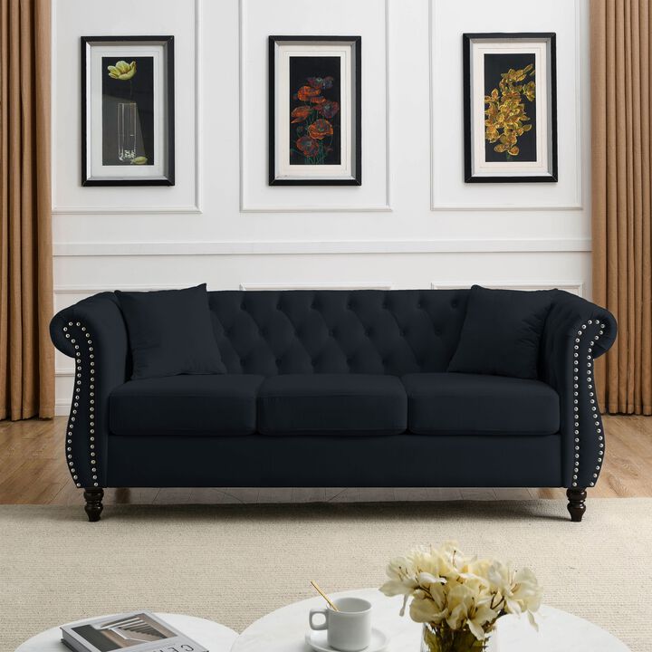 Schalf Velvet 3 Seater Chesterfield Sofa