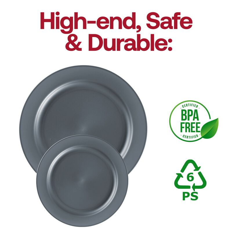 Matte Charcoal Gray Round Plastic Dinnerware Value Set (40 Sets) image number 5
