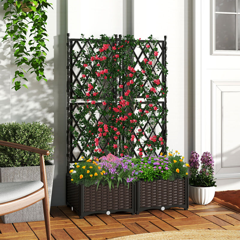 Vertical Raised Garden Planter with Lattice Trellis and Drainage-Black image number 1