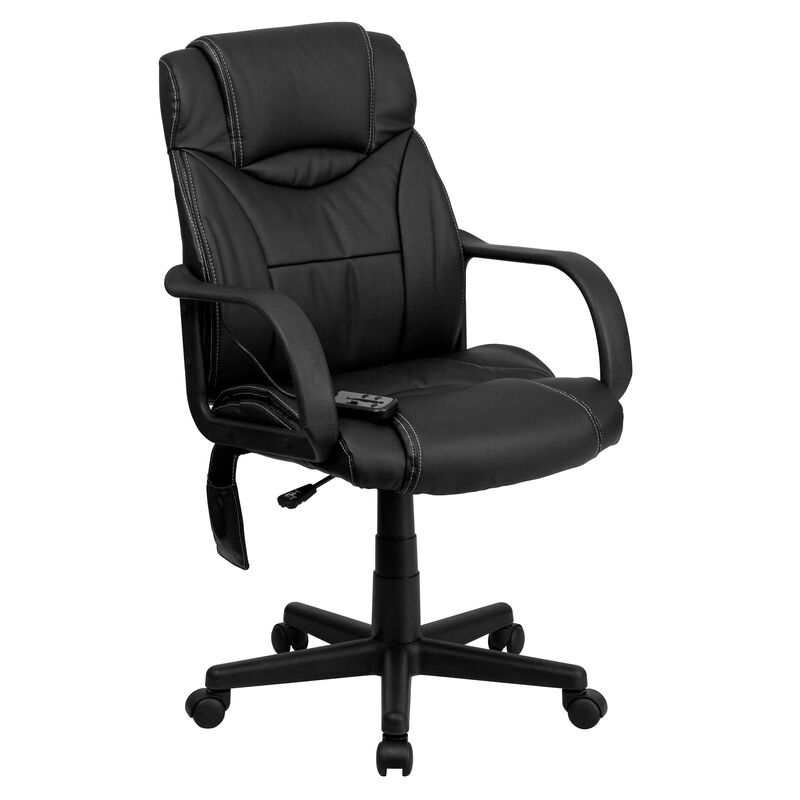 Laverne Mid-Back Ergonomic Massaging Black LeatherSoft Executive Swivel Office Chair with Arms image number 0