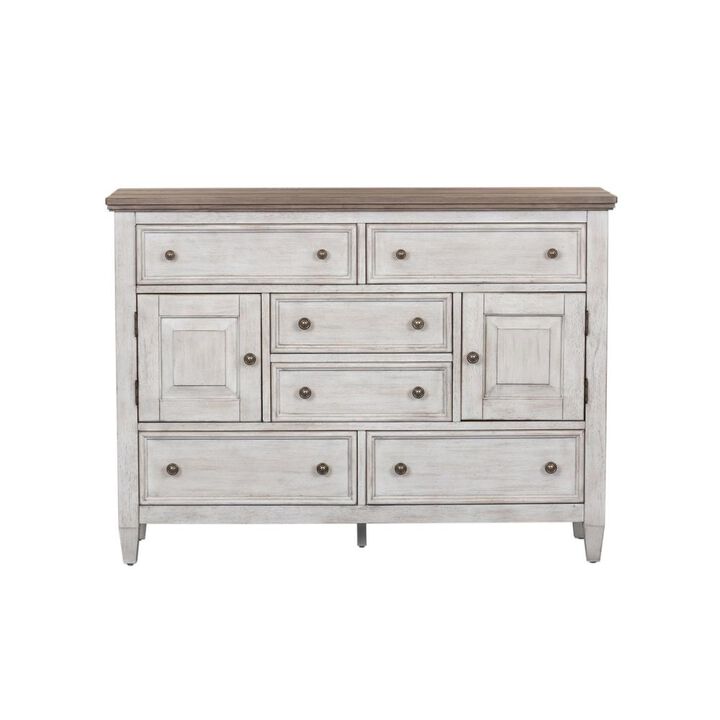 Liberty Furniture Heartland 2 Door 6 Drawer Chesser in Antique White w/ Tobacco Top