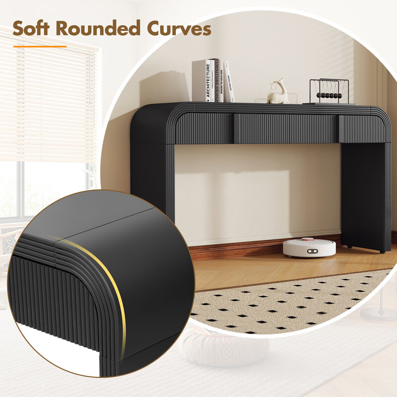 Whisen Unique Modern Rounded Silhouette and Smooth Surface Console Table with 2 Drawers - Apricot Cream