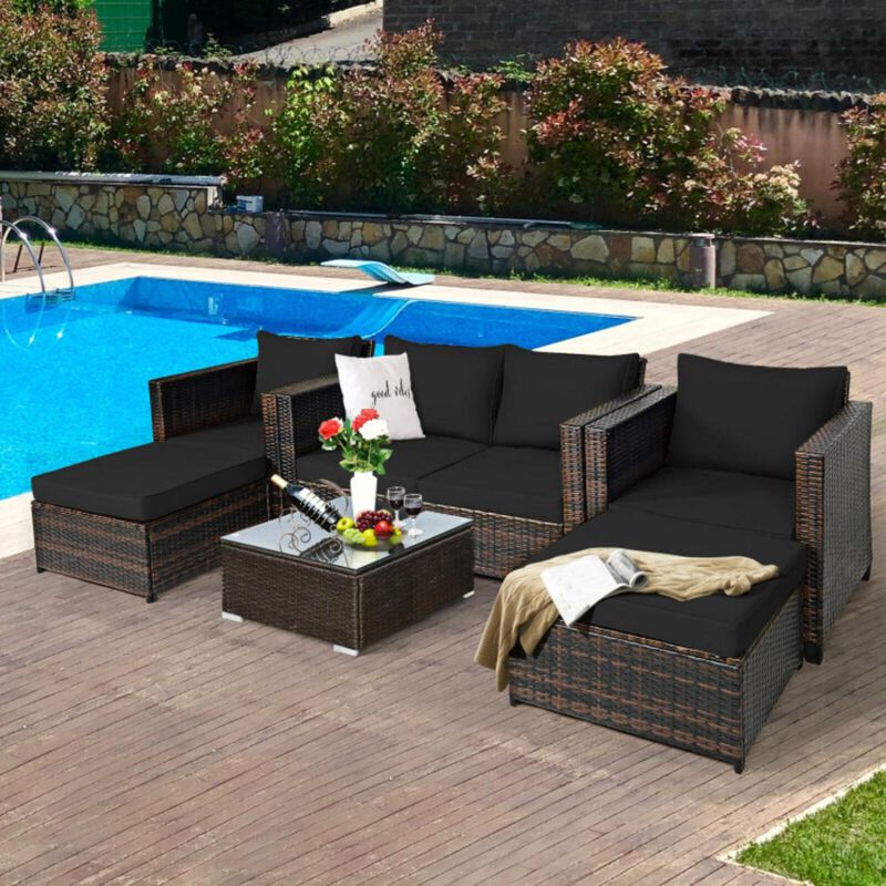 Hivvago 5 Pieces Patio Rattan Furniture Set with Removable Cushions