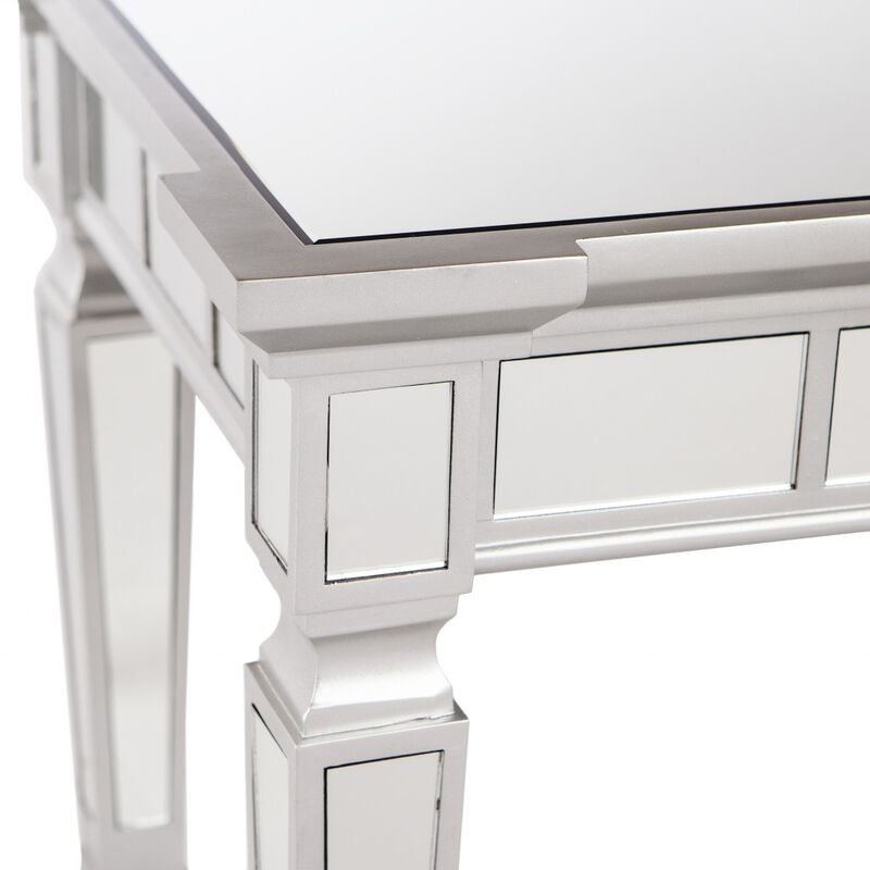 HomeRoots 45" Silver Mirrored Glass and Wood Free Form Console Table image number 5