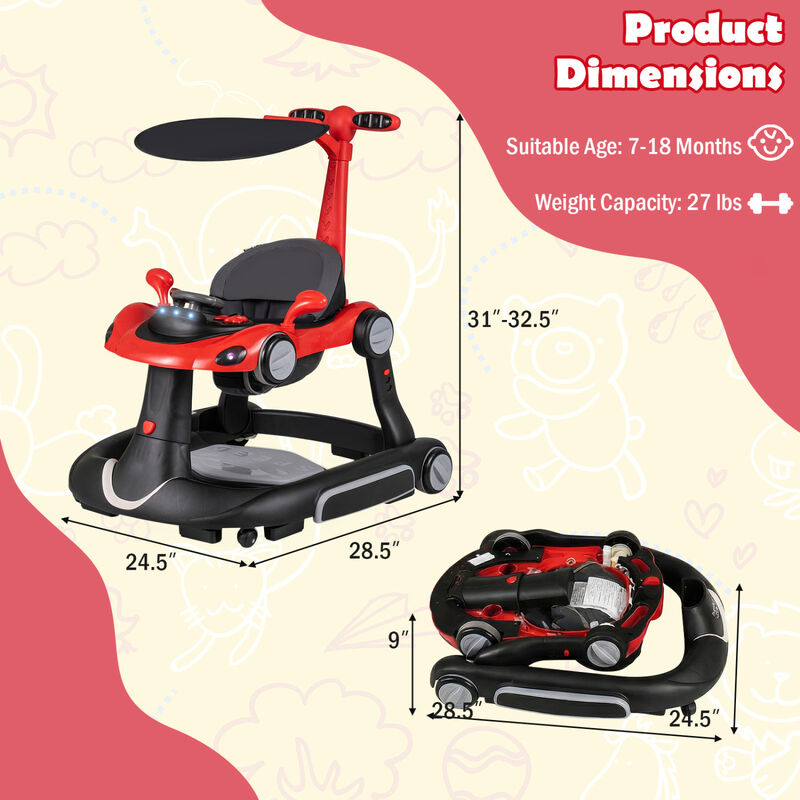 6-in-1 Portable Baby Walker with Canopy and Activity Center with Music image number 2
