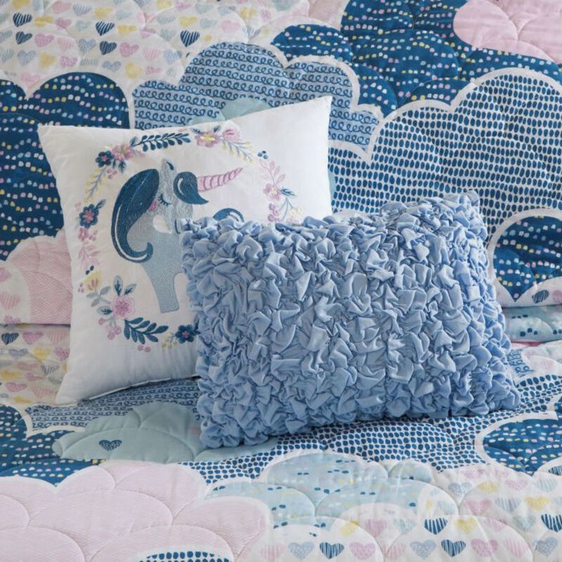 Hivvago Full/Queen Kids Blue Pink Unicorn Clouds Quilt Coverlet Bedspread Set