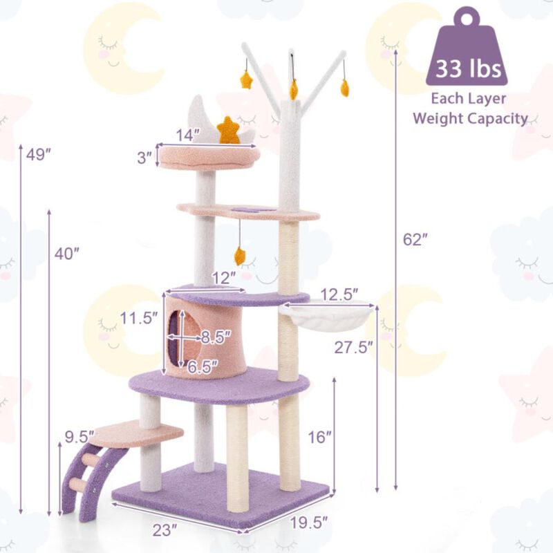 Hivvago Multi-level Cat Tower with Sisal Covered Scratching Posts for Small Cats