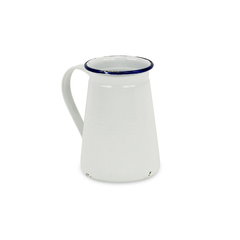 Hivvago 6 Inch White and Blue Metal Jug Vase