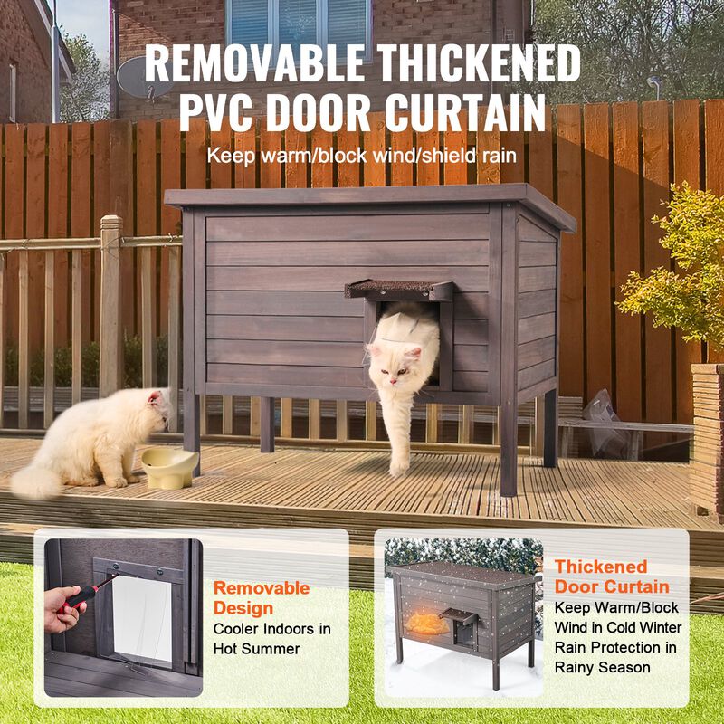 Feral Cat House for Outdoors, Wooden Shelter with Roof and PVC Door Flaps image number 5