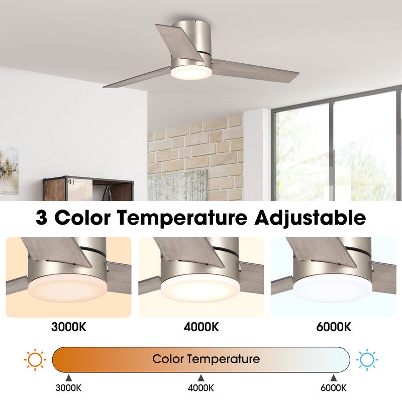 48" Modern 3-Blade Wooden Flush Mount Ceiling Fans with Light and Remote