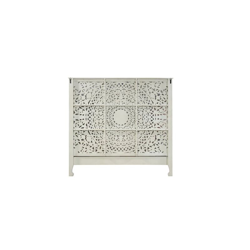 Taran Designs Auden Floral Carved Solid Wood King Panel Bed.