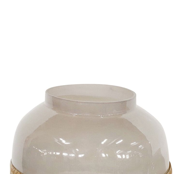 Glass Frame Vase with Tapered Body Design, White and Brass - Benzara