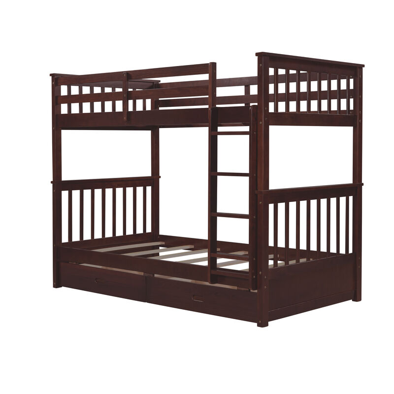 Whisen 80"x42.9" Twin-Over-Twin Bunk Bed, Solid Wood with 2 Drawers for Kids Bedroom image number 4