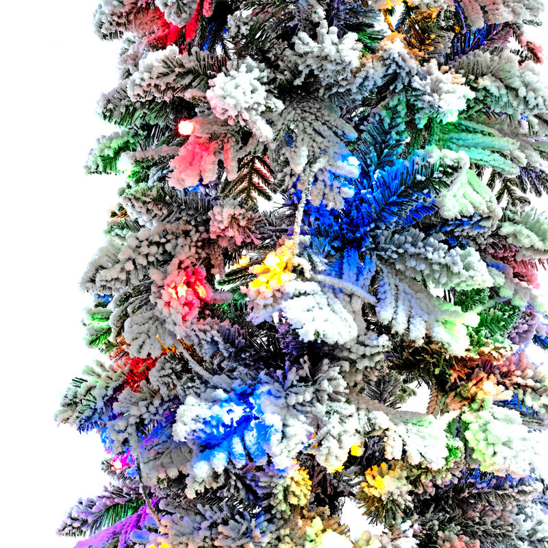Whisen 8FT, 6FT, 4FT x 3 Pre-Lit Pencil Christmas Trees, 5-set Slim Artificial Christmas Tree With Snow Flocking, Xmas Holiday Decoration Tree, 1820 Branch Tips, 350 LED Lights image number 3