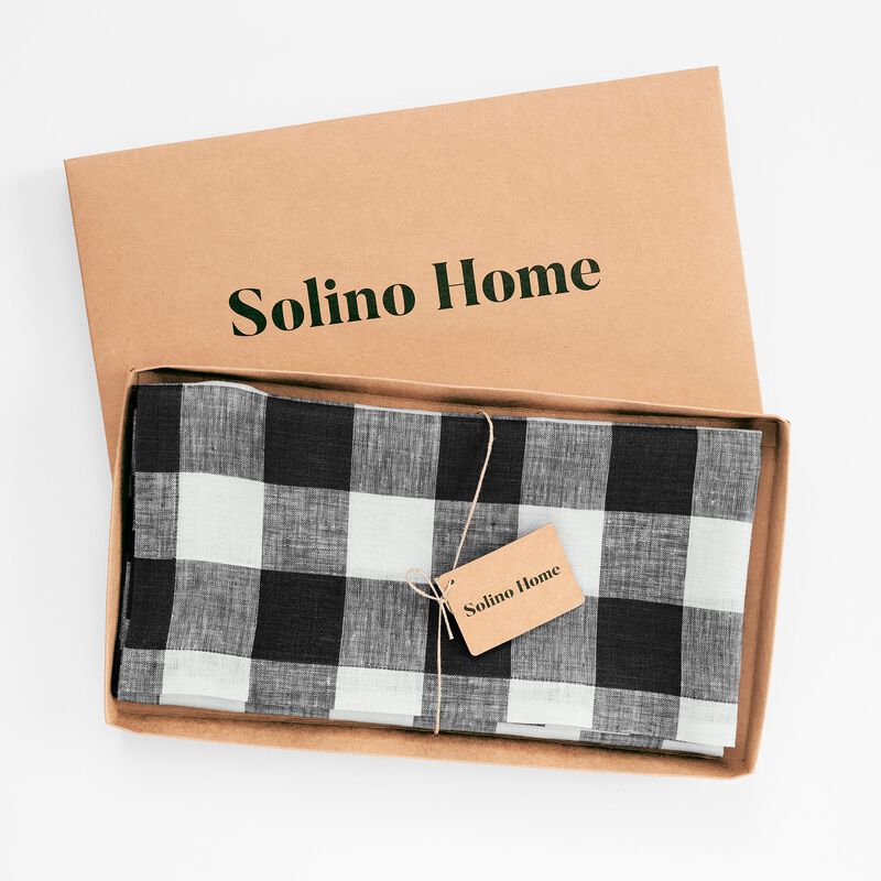 Solino Home Buffalo Check 100% Linen Table Throw &ndash; Handcrafted, Machine Washable, Perfect for Holiday and Everyday Dining