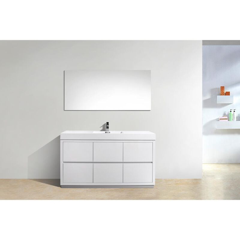 Kubebath Bliss 60 Single Sink High Gloss White Free Standing Modern Bathroom Vanity
