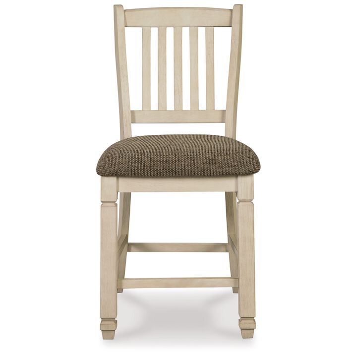 Bolan Counter Height Chair Set of 2, Rake Back, Antique White Wood
