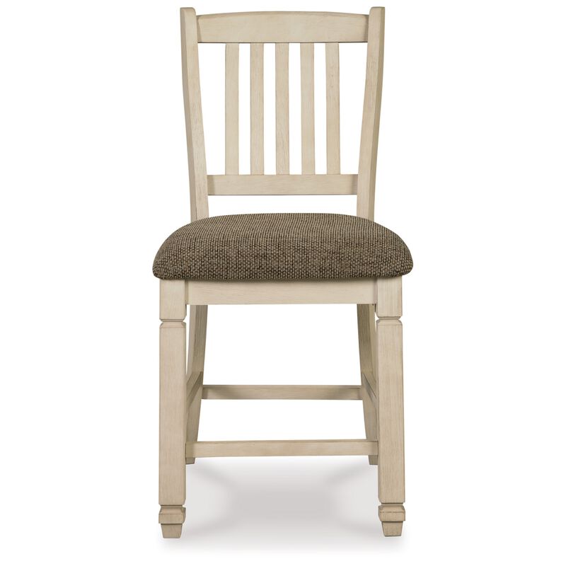 Bolan Counter Height Chair Set of 2, Rake Back, Antique White Wood