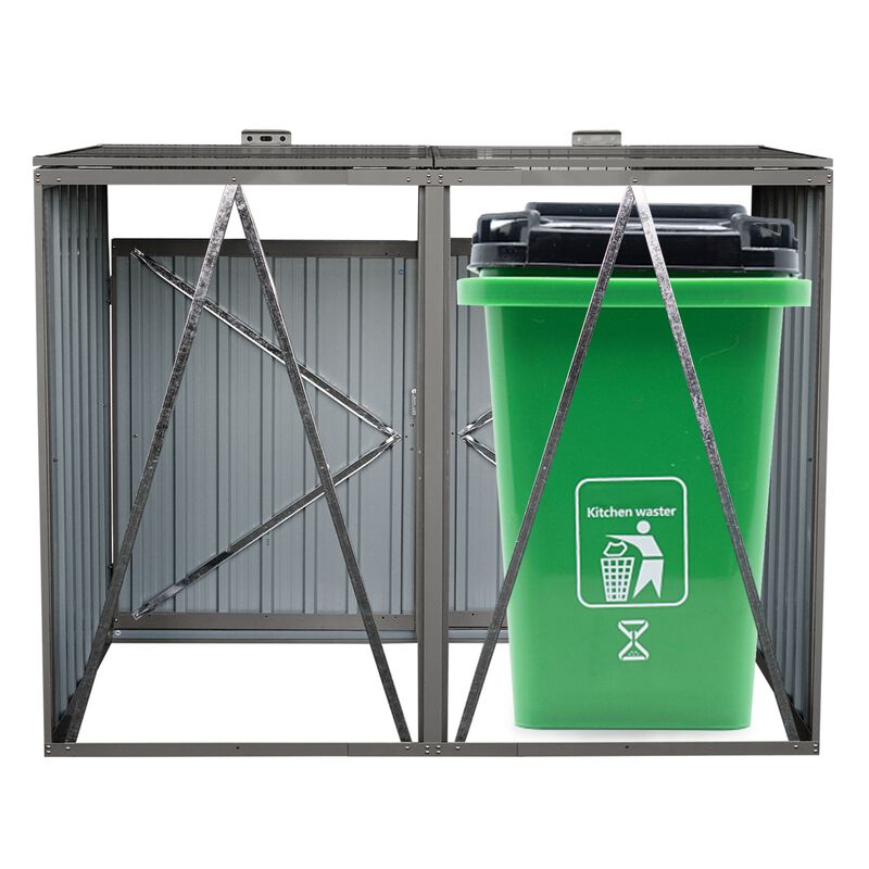 Garbage Bin Shed Stores 2 Trash Cans Metal Outdoor Bin Shed for Garbage Storage image number 7