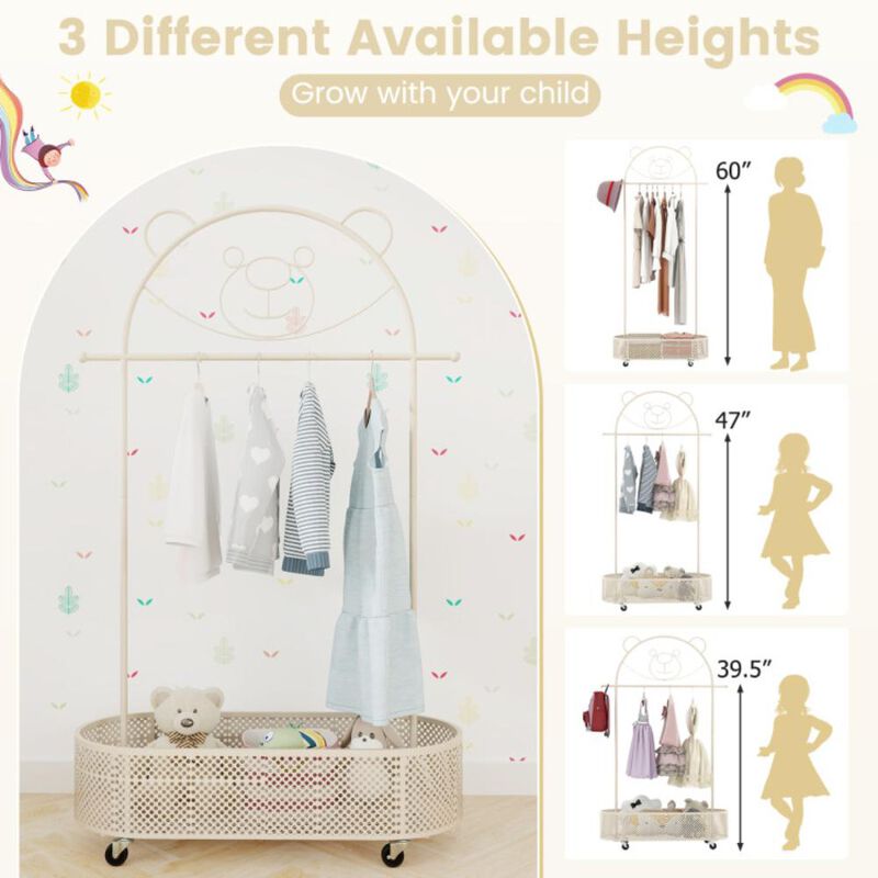 Hivvago Kid Clothes Rack with 3 Adjustable Heights and Wheels
