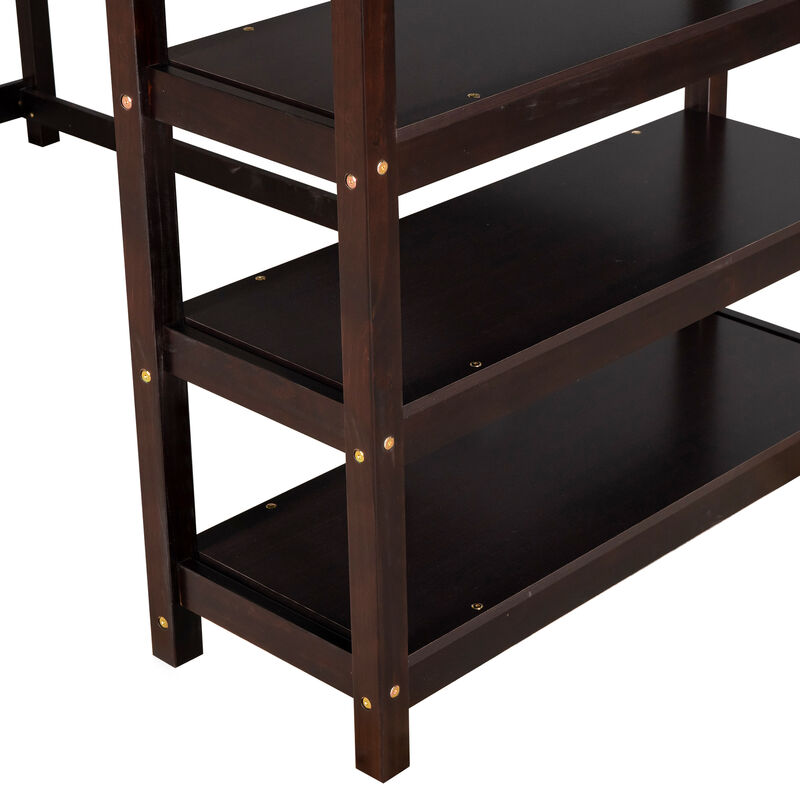 Merax Twin Size Loft Bed with Storage Shelves and Under-bed Desk