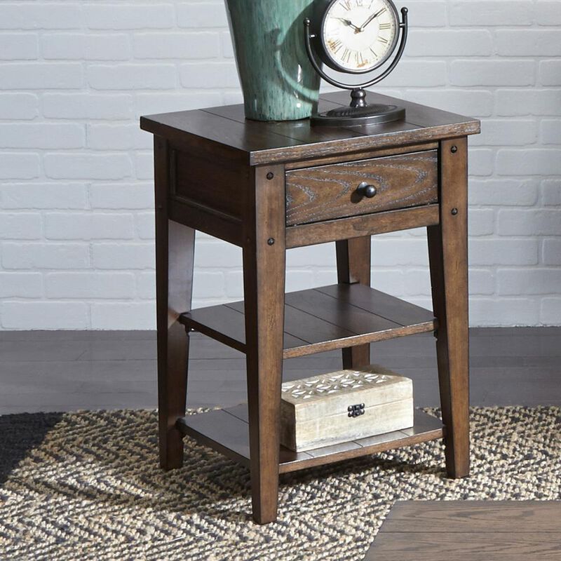Liberty Furniture Lake House Chair Side Table in Rustic Brown Oak image number 4