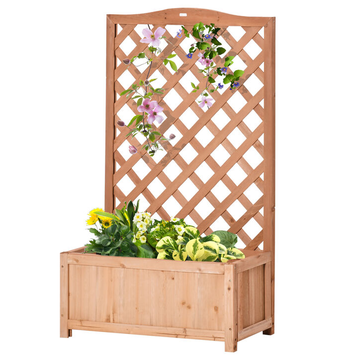 Outsunny Wooden Raised Garden Bed with Trellis, 46" Planter Box, to Grow Vegetables, Herbs, and Flowers for Backyard, Patio, Brown