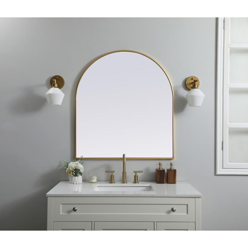 Elegant Decor Metal Frame Arch Mirror 33x36 Inch in Brass