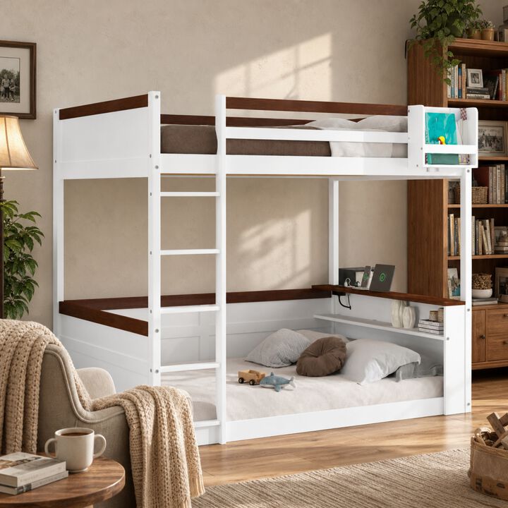 Whisen Queen Size Bunk Bed with Shelves, LED & USB, Space-Saving for Kids Bedroom