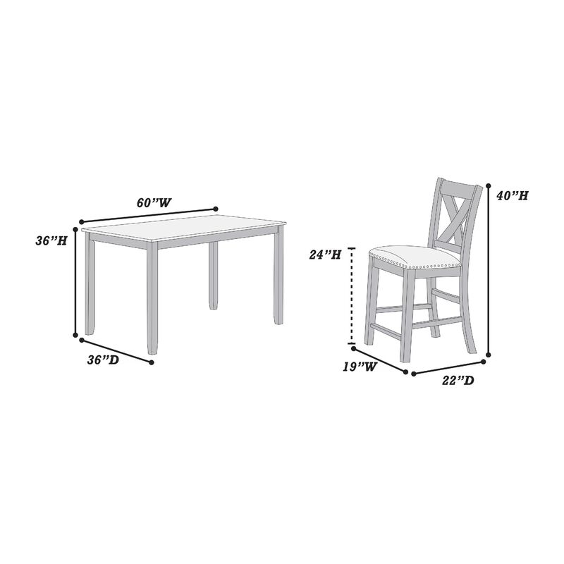 Carla 7pc Counter-Height Dining Table and 6 Chairs Set, Gray Wood image number 6
