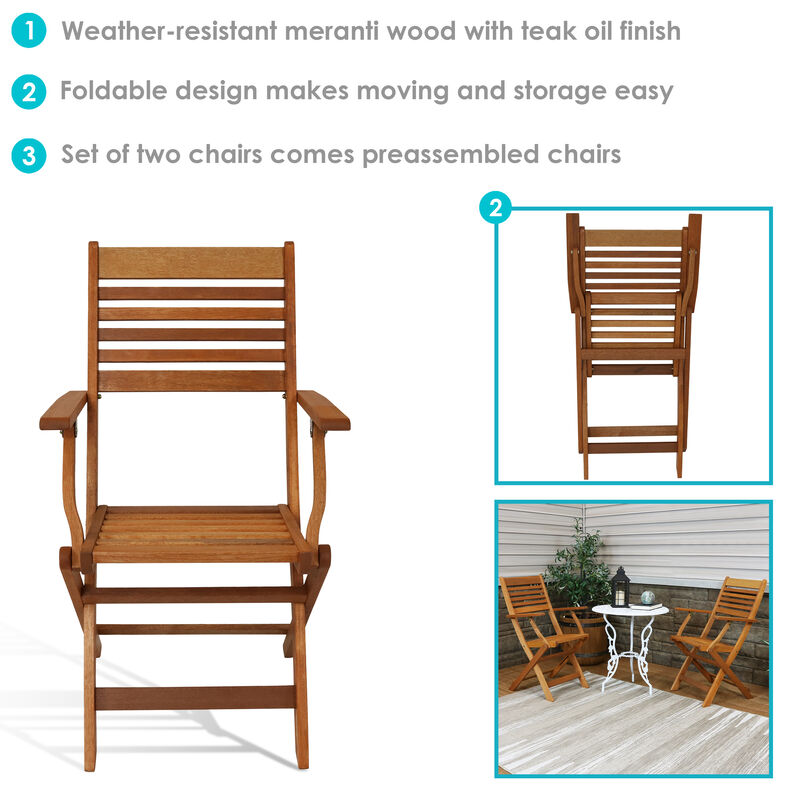 Sunnydaze Meranti Wood Folding Patio Dining Armchair - Set of 2