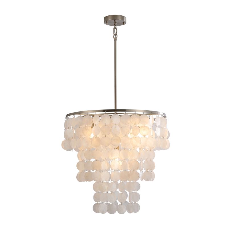Jojospring Paula 4-Light 20.5" Tiered Chandelier with Natural White Shell -Satin Nickel image number 8