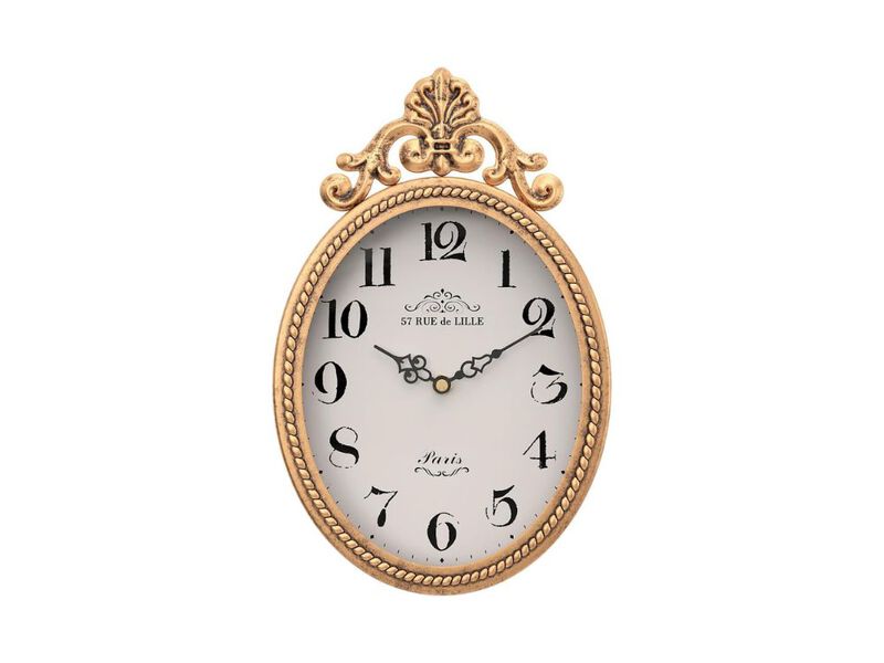 Small French Retro Wall Clock Antique Gold Vintage Oval Boho Deco image number 0