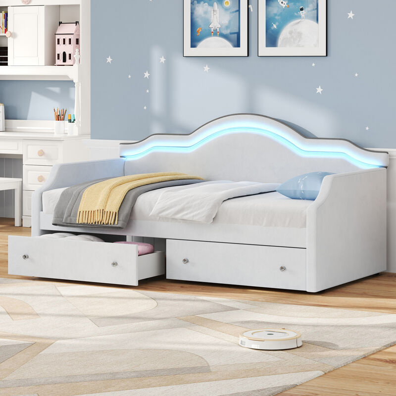 Merax Full Size Upholstered Daybed with LED and 2 Drawers