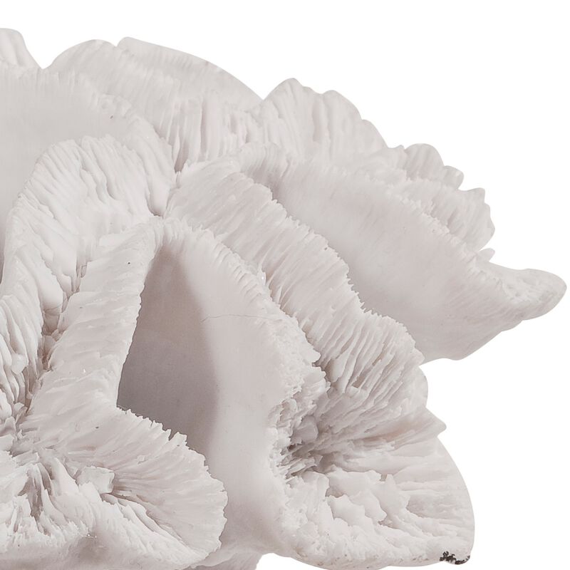 Lily 9 Inch Faux Coral Table Figurine, Polyresin Textured Sculpture, White - Benzara
