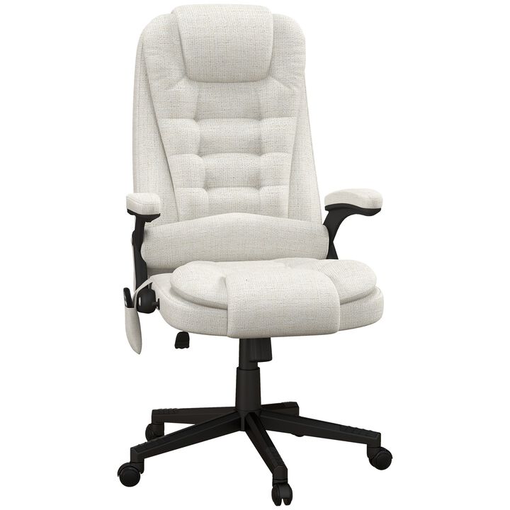 Cream White Linen Massage Chair: Heated, Reclining, Remote