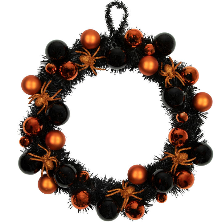 Orange Spiders and Ornaments Halloween Wreath  18-Inch  Unlit
