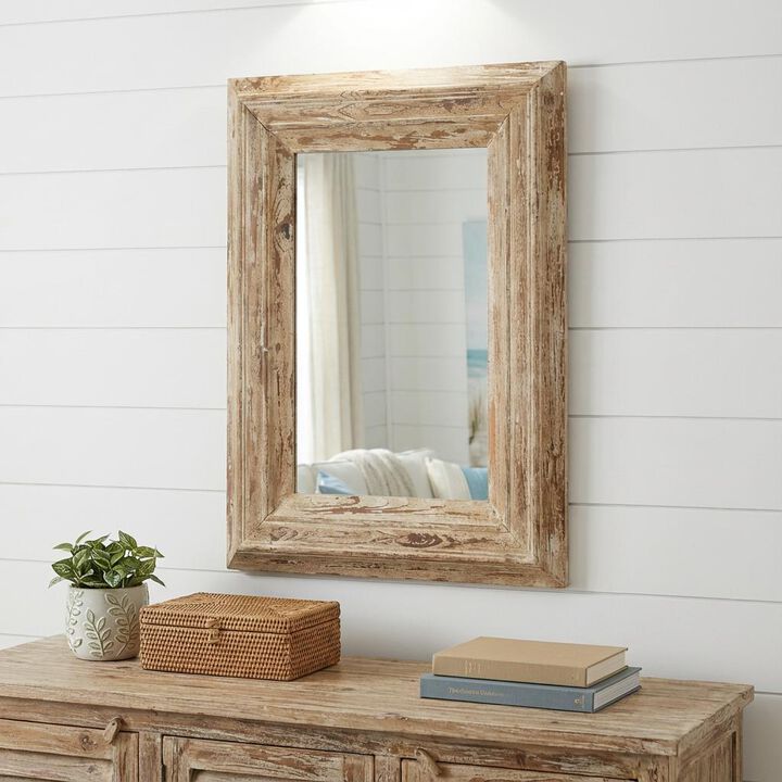 HomeRoots 39" Natural Distressed Wood Framed Accent Mirror