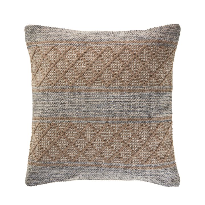20" Beige and Gray Geometric Criss Cross Square Throw Pillow