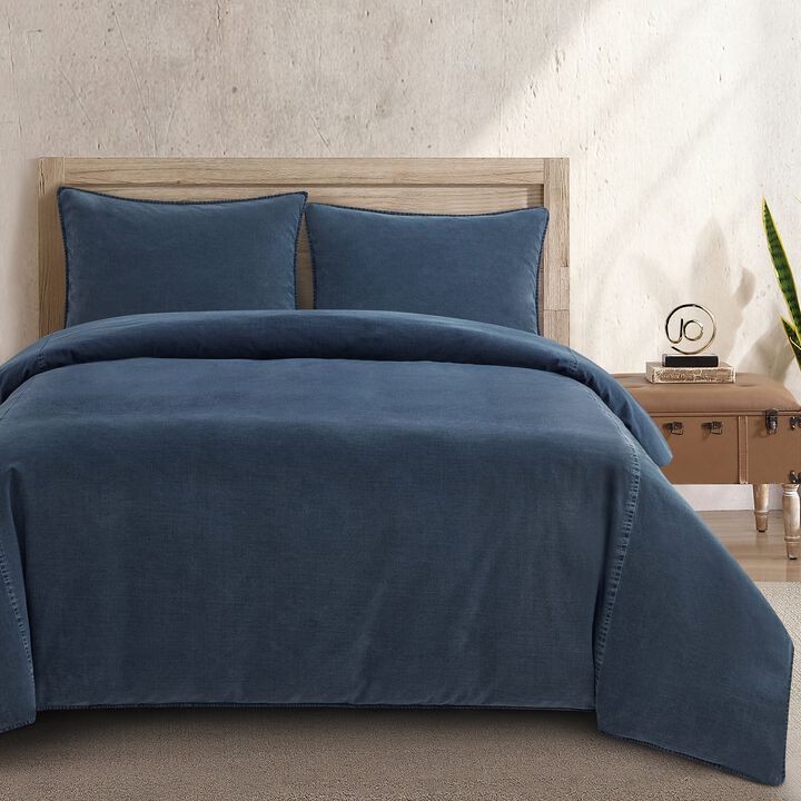 Stonewashed Denim Cotton Canvas Twin Duvet Cover Set