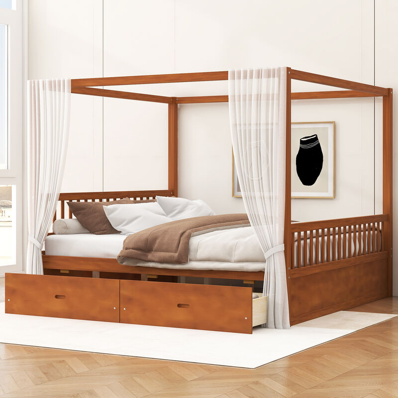 Merax Wooden Canopy Bed with Underbed Storage Drawers image number 2