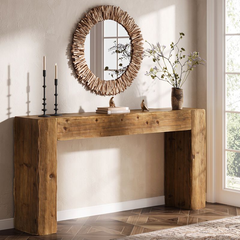 63 Inch Farmhouse Wood Sofa Console Table for Entryway image number 3