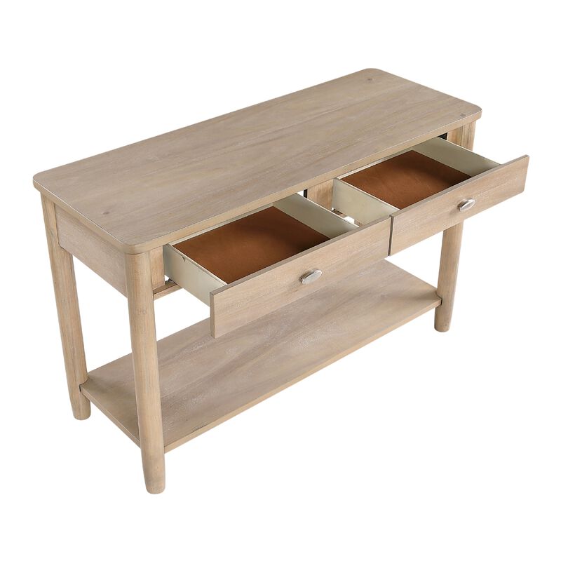 Neka Sofa Console Table, Farmhouse Natural Brown Wood Veneer, 48 Inch