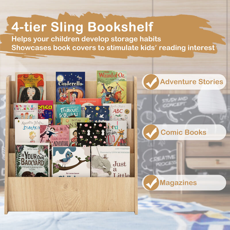 4-Tier Kids Bookshelf &ndash; Deep Storage Compartments for Bedroom or Playroom