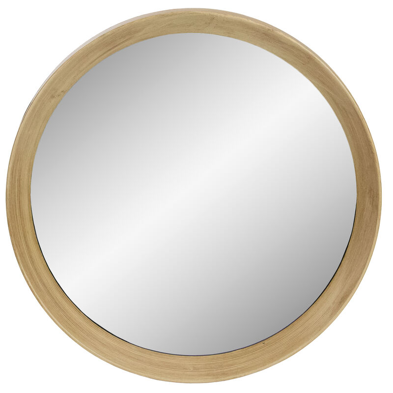 13" Gold Round Modern Wall Mirror with Woodgrain Finish