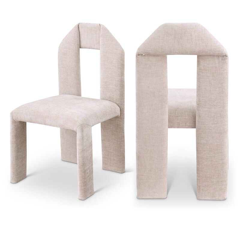 Meridian Furniture Bennett Beige Chenille Fabric Dining Chair, Set of 2